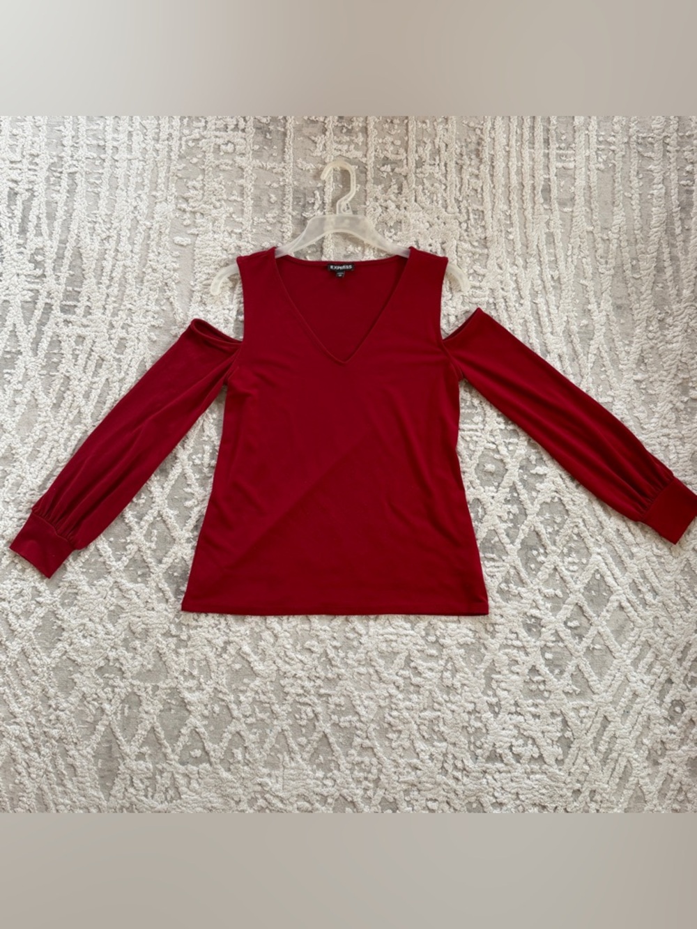 Cold-Shoulder Long Sleeve Top in Red